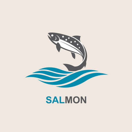 Icon of salmon fish with wavesのイラスト素材