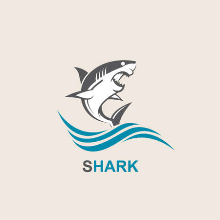 Icon of angry shark with sea wavesのイラスト素材