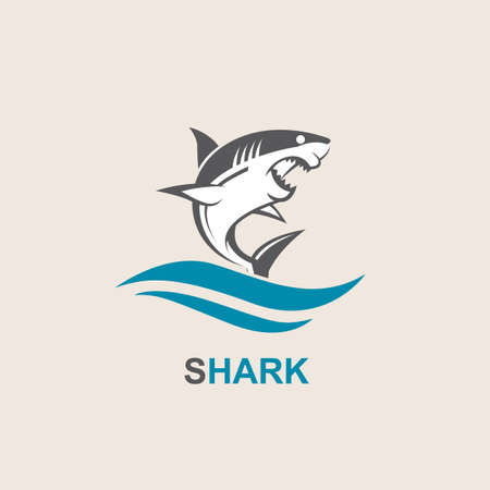 Icon of angry shark with sea wavesのイラスト素材