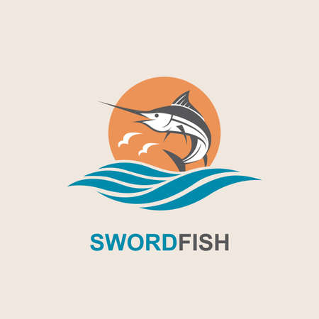 Icon of swordfish with waves for fishing designのイラスト素材