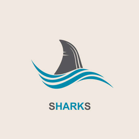 Icon of angry shark fin with sea wavesのイラスト素材