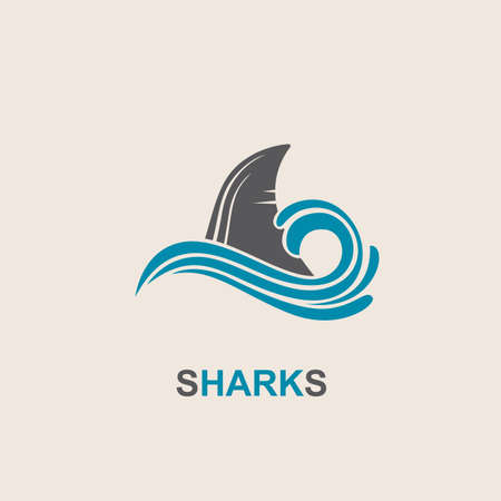 Icon of angry shark fin with sea wavesのイラスト素材