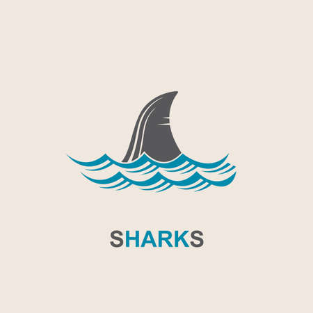 Icon of angry shark fin with sea wavesのイラスト素材