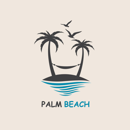 Icon with palm trees silhouette on islandのイラスト素材