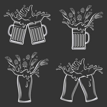 Illustration of beer glasses on black backgroundのイラスト素材