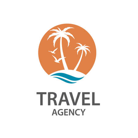 Icon with palm trees silhouette on islandのイラスト素材