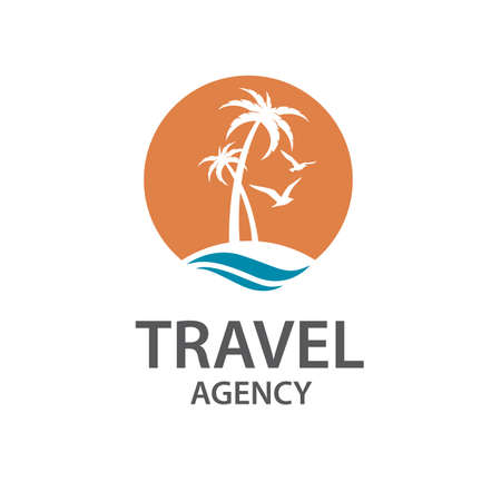 Icon with palm trees silhouette on islandのイラスト素材