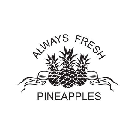 black emblem of pineapple tropical fruit with ribbonのイラスト素材