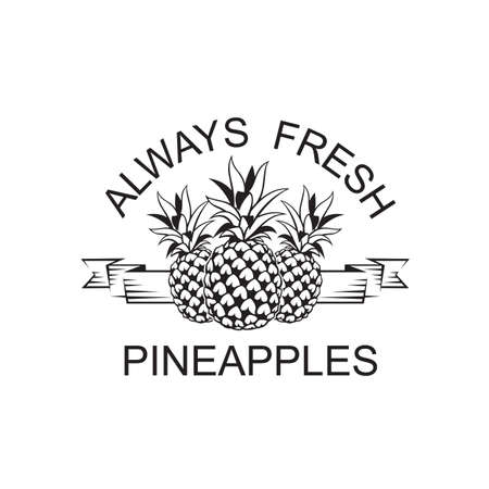 black emblem of pineapple tropical fruit with ribbonのイラスト素材