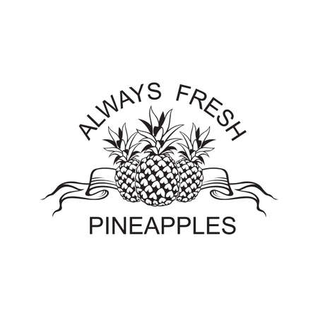 black emblem of pineapple tropical fruit with ribbonのイラスト素材