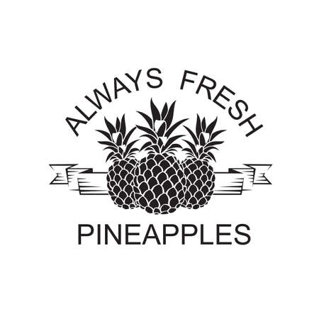 black emblem of pineapple tropical fruit with ribbonのイラスト素材