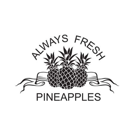 black emblem of pineapple tropical fruit with ribbonのイラスト素材