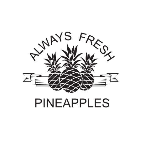 black emblem of pineapple tropical fruit with ribbonのイラスト素材