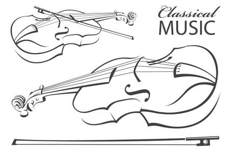 abstract monochrome illustration of violin with textのイラスト素材