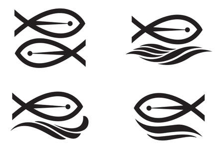Collection of fish icon with wavesのイラスト素材