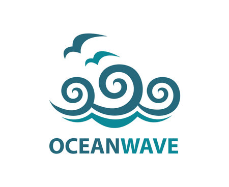 Ocean with waves and seagullsのイラスト素材