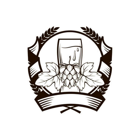 Illustration of beer glass, hops and barley earsのイラスト素材