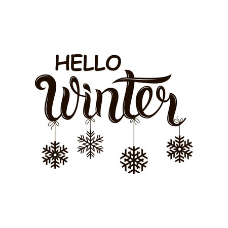 hand drawn winter calligraphy image with snowflakesのイラスト素材