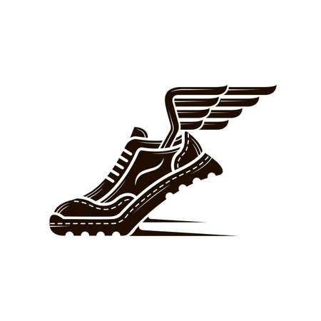 speeding running sport shoe icon with wingsのイラスト素材