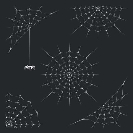 A collection of illustrations with spider and spiderweb on black backgroundのイラスト素材