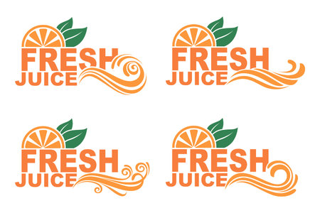 collection of colorful orange fresh juice emblemsのイラスト素材