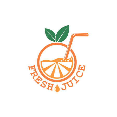 Colorful orange fresh juice emblem on white background.のイラスト素材