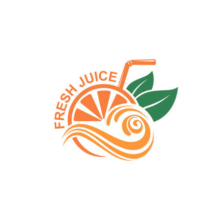Colorful orange fresh juice emblem on white background.のイラスト素材