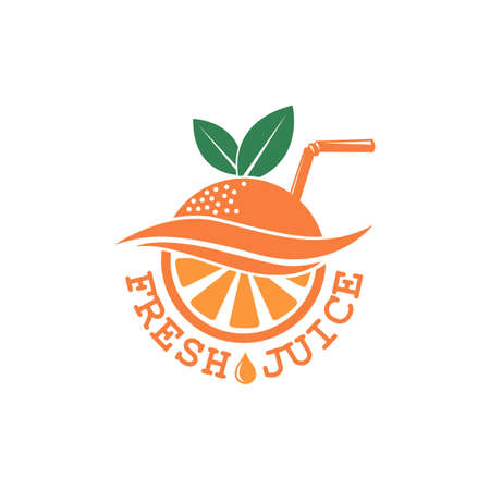 Colorful orange fresh juice emblem on white background.のイラスト素材