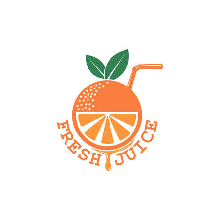 Colorful orange fresh juice emblem on white background.のイラスト素材