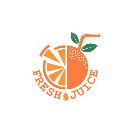 Colorful orange fresh juice emblem on white background.のイラスト素材
