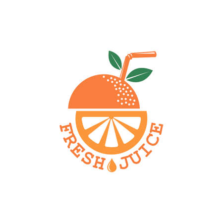 Colorful orange fresh juice emblem on white background.のイラスト素材
