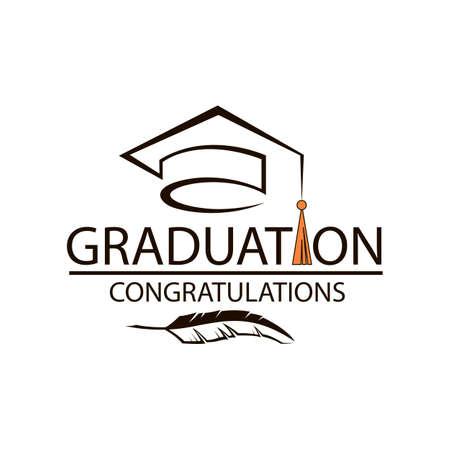 Black emblem of graduation cap and featherのイラスト素材