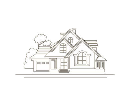 House monochrome sketch illustration.のイラスト素材