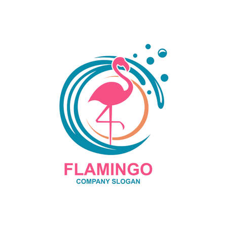 collection of pink flamingo emblems with sun and wavesのイラスト素材
