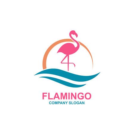 Collection of pink flamingo emblems with sun and wavesのイラスト素材