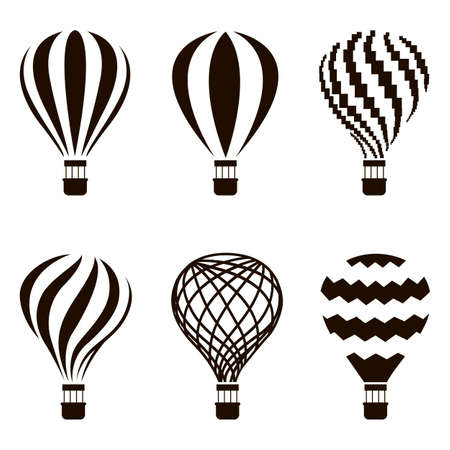 Collection of monochrome hot air balloon iconsのイラスト素材
