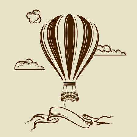 vintage hot air balloon image with cloudsのイラスト素材