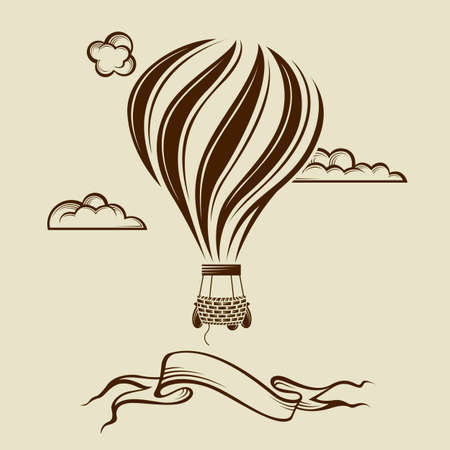 vintage hot air balloon image with cloudsのイラスト素材
