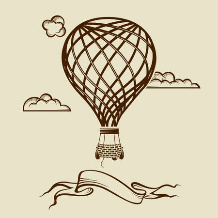 vintage hot air balloon image with cloudsのイラスト素材