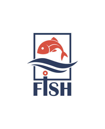 icon with fish, waves and frameのイラスト素材