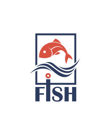 icon with fish, waves and frameのイラスト素材