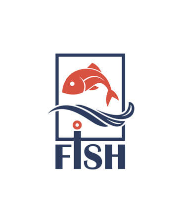 icon with fish, waves and frameのイラスト素材