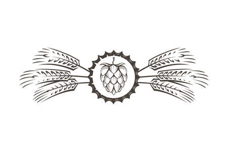 black illustration of hop, barley ear and bung for brewingのイラスト素材