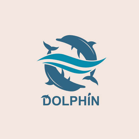 Abstract emblem of jumping dolphins and sea wave.のイラスト素材