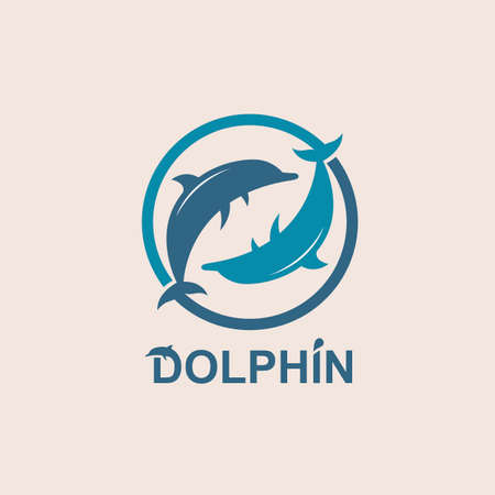 Abstract emblem of jumping dolphin and sea waveのイラスト素材