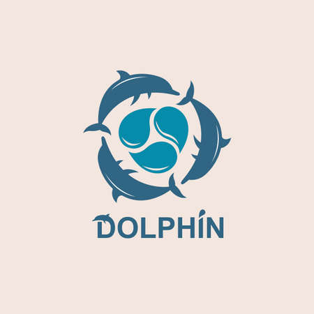 Abstract emblem of jumping dolphin and sea waveのイラスト素材