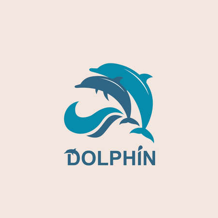 Abstract emblem of jumping dolphin and sea waveのイラスト素材