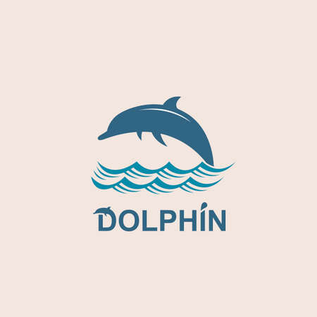 Abstract emblem of jumping dolphin and sea waveのイラスト素材