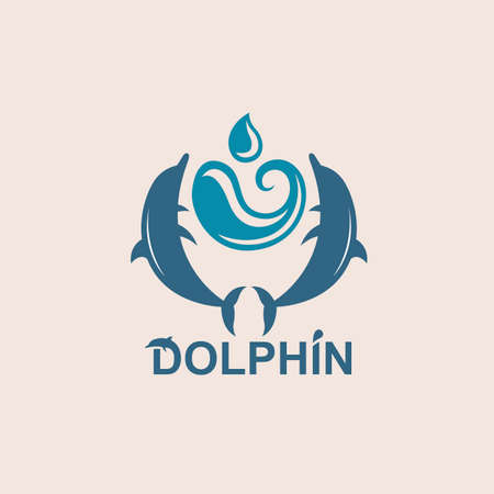 Abstract emblem of jumping dolphin and sea waveのイラスト素材
