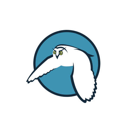 emblem of flying owl on blue roundのイラスト素材